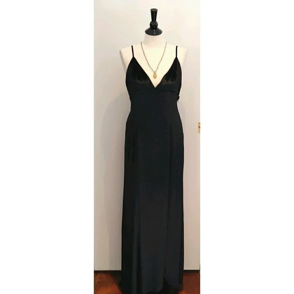 NWT Haute Hippie Black Velvet Maxi Evening Dress Spaghetti Straps Size 8 - Picture 2 of 13